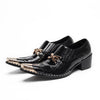 AOMISHOES™ Black Gold-decorated Metal Tip Shoes #4071