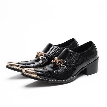 AOMISHOES™ Black Gold-decorated Metal Tip Shoes #4071