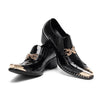 AOMISHOES™ Black Gold-decorated Metal Tip Shoes #4071