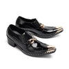 AOMISHOES™ Black Gold-decorated Metal Tip Shoes #4071