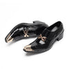 AOMISHOES™ Black Gold-decorated Metal Tip Shoes #4071