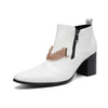 AOMISHOES™ White Chain Decor Metal Tip Shoes Party high - heeled boots #4088