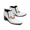 AOMISHOES™ White Chain Decor Metal Tip Shoes Party high - heeled boots #4088