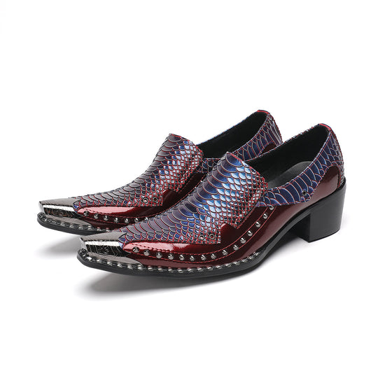 AOMISHOES™_Red_Scaled_Metal_Tip_Shoes_#4049_Party_Wear_AOMISHOES™