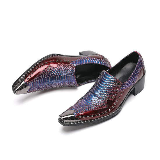 AOMISHOES™_Red_Scaled_Metal_Tip_Shoes_#4049_Party_Wear_AOMISHOES™