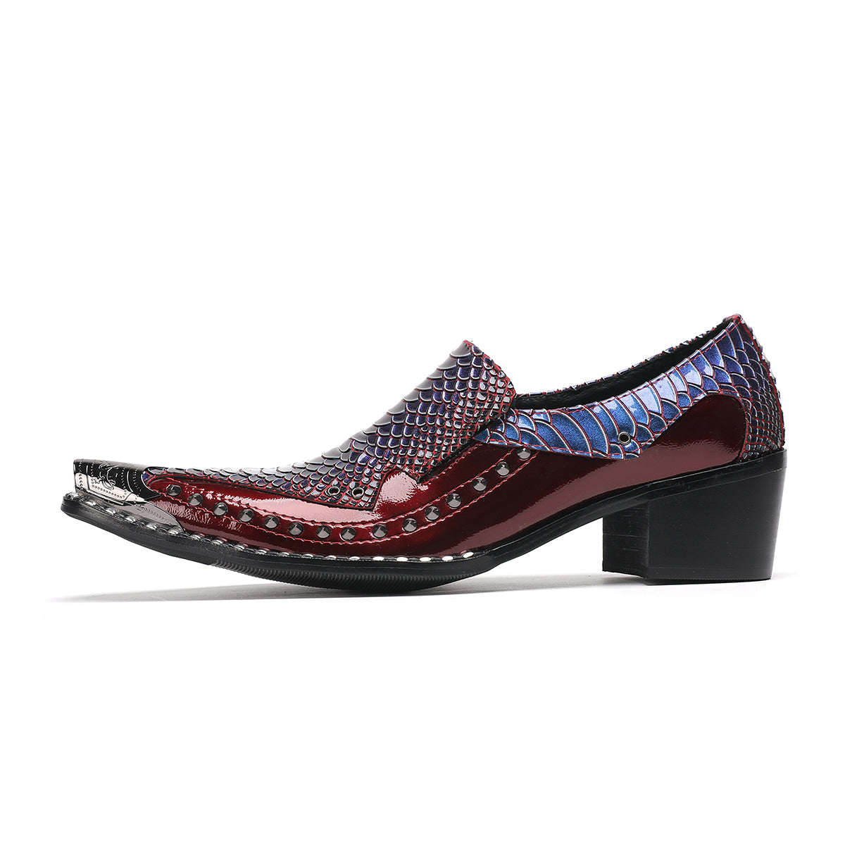 AOMISHOES™_Red_Scaled_Metal_Tip_Shoes_#4049_Party_Wear_AOMISHOES™