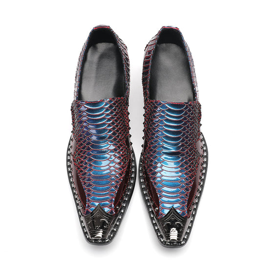 AOMISHOES™_Red_Scaled_Metal_Tip_Shoes_#4049_Party_Wear_AOMISHOES™