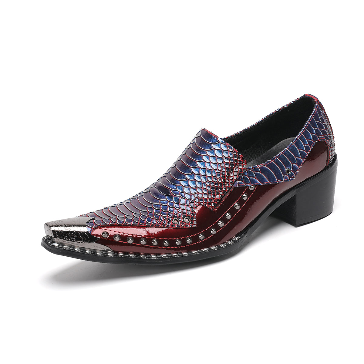 AOMISHOES™_Red_Scaled_Metal_Tip_Shoes_#4049_Party_Wear_AOMISHOES™