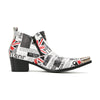 Newspaper Print Pointed Toe Ankle Boot #4122
