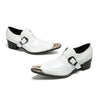 Stylish White Metal Toe Buckle Shoes #4123