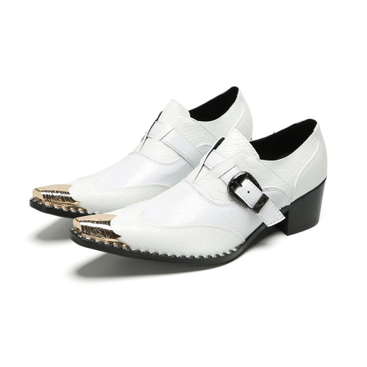 Stylish White Metal Toe Buckle Shoes #4123