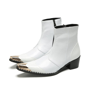 White Metal Tip Cowboy Ankle Boots #4124