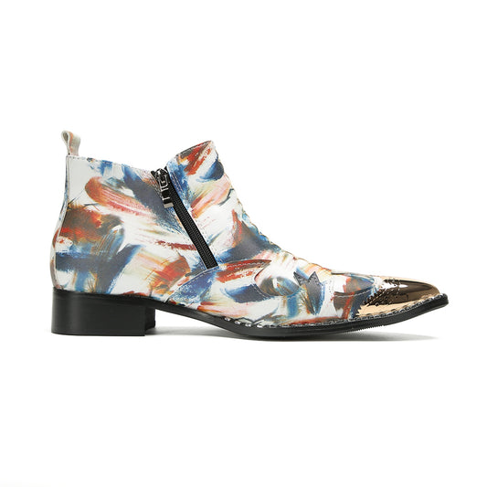 Abstract Painted Metallic Toe Ankle Boots #4128