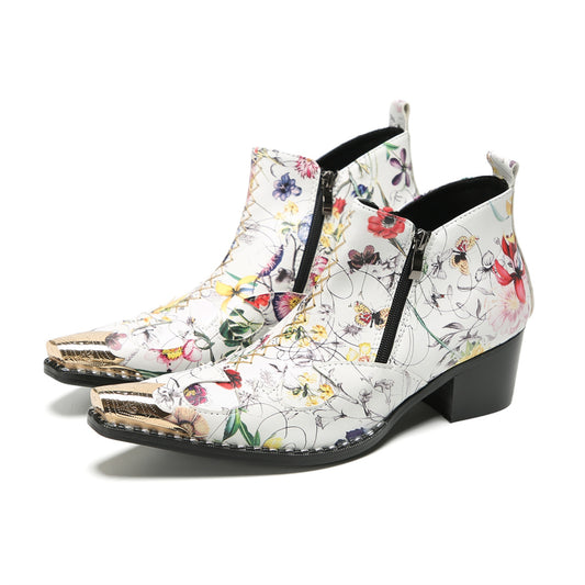 White Floral Chelsea Boots #4129