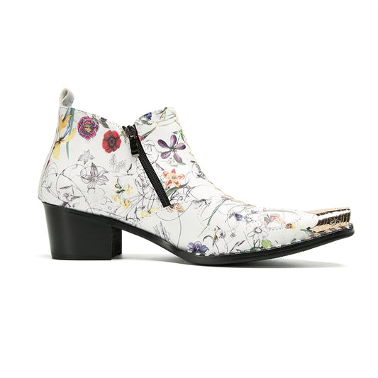 White Floral Chelsea Boots #4129