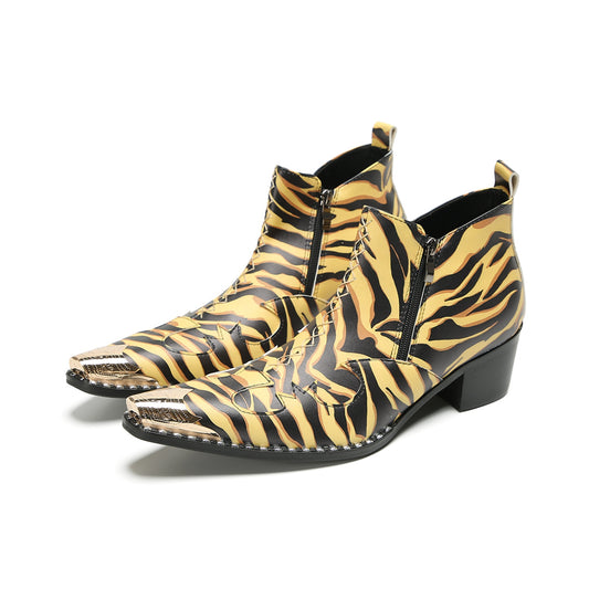 Bold Tiger Stripe Metal Tip Ankle Boots #4130
