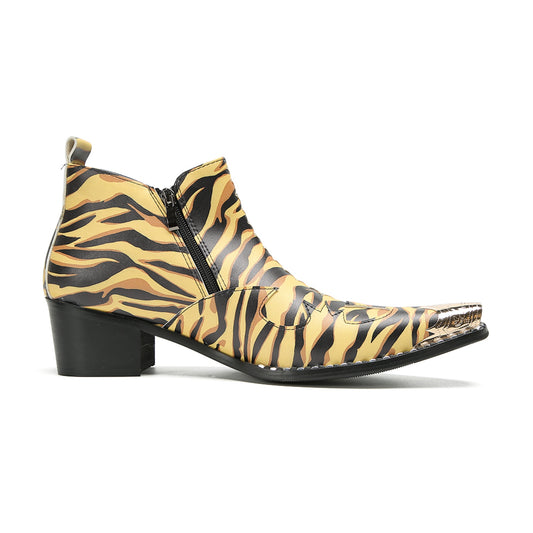 Bold Tiger Stripe Metal Tip Ankle Boots #4130