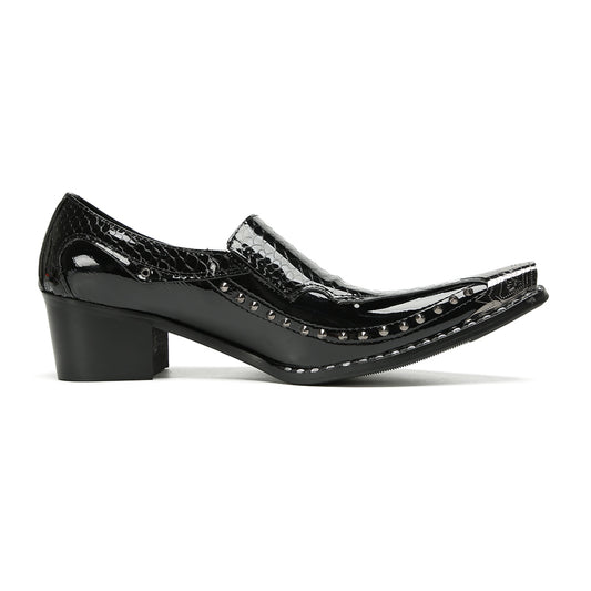 Studded Pointed Black Patent Loafers #4131