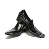 Studded Pointed Black Patent Loafers #4131