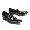 Studded Pointed Black Patent Loafers #4131