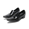 Studded Pointed Black Patent Loafers #4131