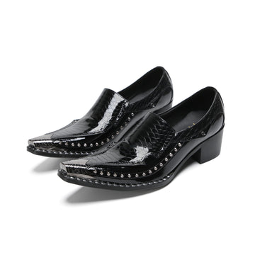 Studded Pointed Black Patent Loafers #4131
