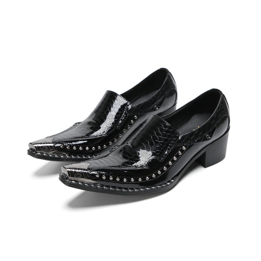 Studded Pointed Black Patent Loafers #4131