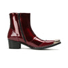 Shiny Wine Red Pointed Toe Ankle Boots #4132