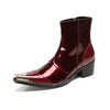 Shiny Wine Red Pointed Toe Ankle Boots #4132
