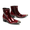 Shiny Wine Red Pointed Toe Ankle Boots #4132