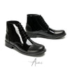 Shiny Black Lace-up Ankle Boots #4133