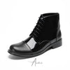 Shiny Black Lace-up Ankle Boots #4133