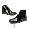 Shiny Black Lace-up Ankle Boots #4133