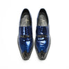 Shiny Blue Textured Men's Dress Loafers #4134