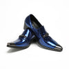 Shiny Blue Textured Men's Dress Loafers #4134