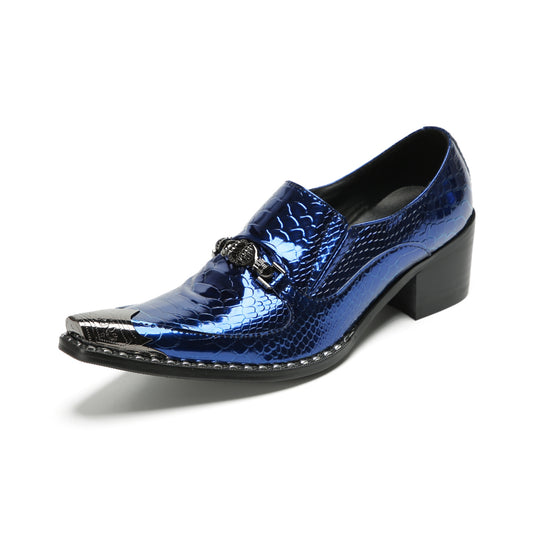 Shiny Blue Textured Men's Dress Loafers #4134