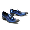 Shiny Blue Textured Men's Dress Loafers #4134