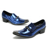 Shiny Blue Textured Men's Dress Loafers #4134