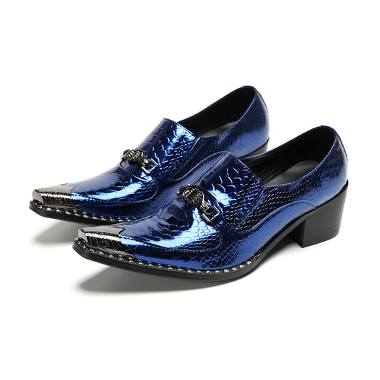 Shiny Blue Textured Men's Dress Loafers #4134