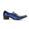 Shiny Blue Textured Men's Dress Loafers #4134