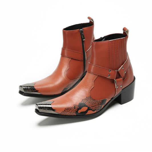 Brown Snake Western Ankle Boots #4135