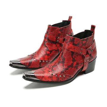 Edgy Red Snakeskin Ankle Boots #4136