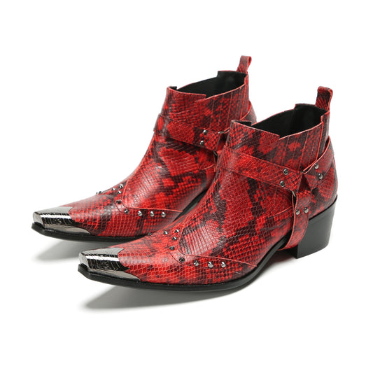 Edgy Red Snakeskin Ankle Boots #4136