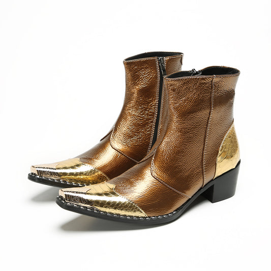 Shiny Gold Metallic Ankle Boots #4137