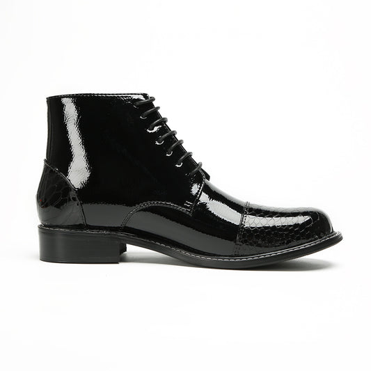 Shiny Black Lace-up Patent Ankle Boots #4138