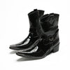Shiny Textured Pointed Western Boots #4139