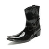 Shiny Textured Pointed Western Boots #4139