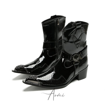 Shiny Embellished Pointed Western Boots #4140