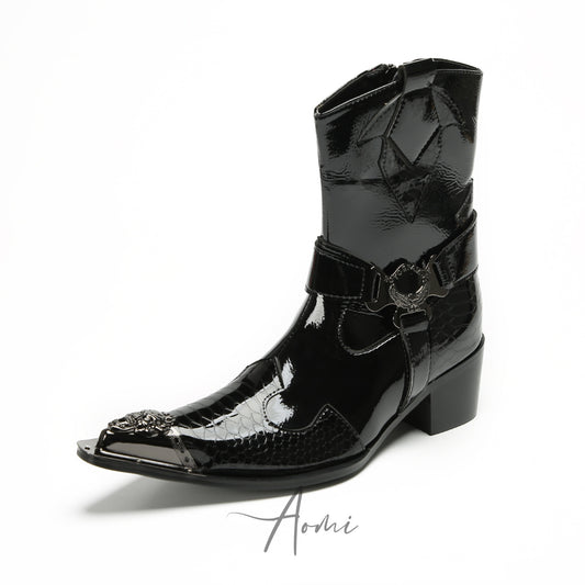 Shiny Embellished Pointed Western Boots #4140