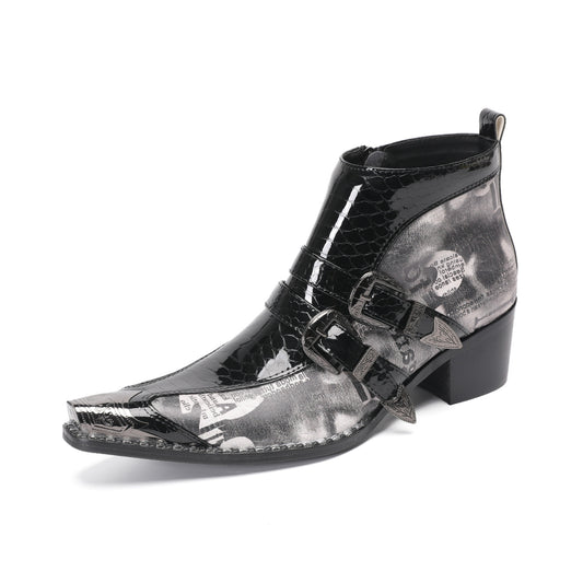 Edgy Printed Buckle Ankle Boot #4142